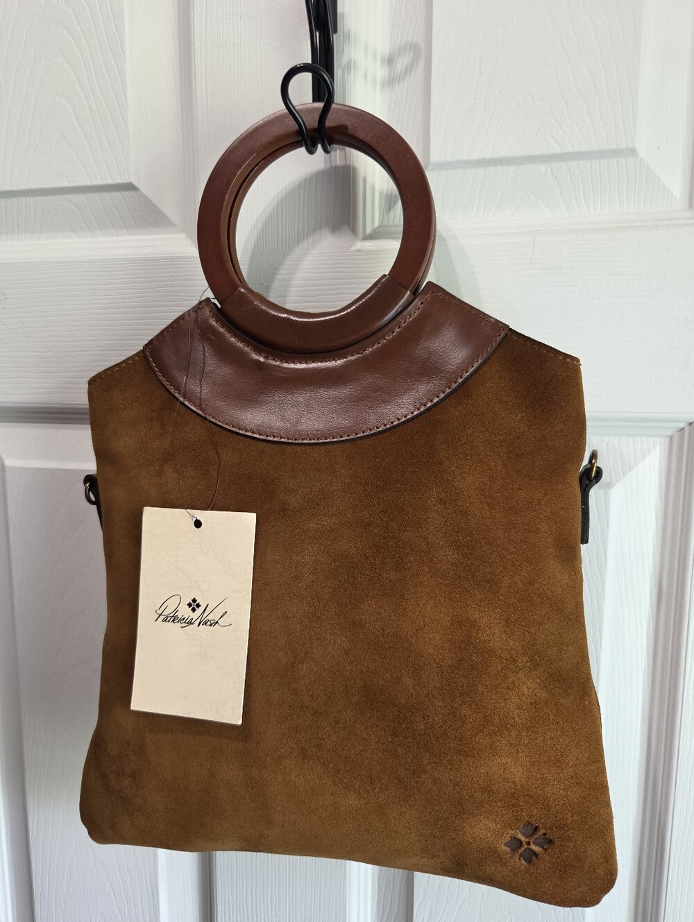 Patricia Nash Velora - Wooden Top Handle Suede Leather Crossbody Satchel NWT